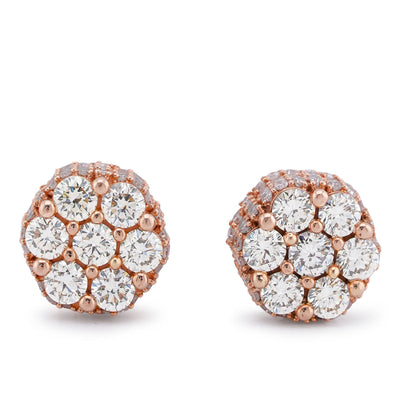 10K Rose Gold 1.80CT Natural Diamond 7 Diamond Flower Side Diamond Men Women Earrings - Elite Jewelers-Earrings