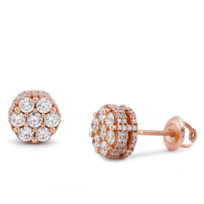 10K Rose Gold 1.80CT Natural Diamond 7 Diamond Flower Side Diamond Men Women Earrings - Elite Jewelers-Earrings