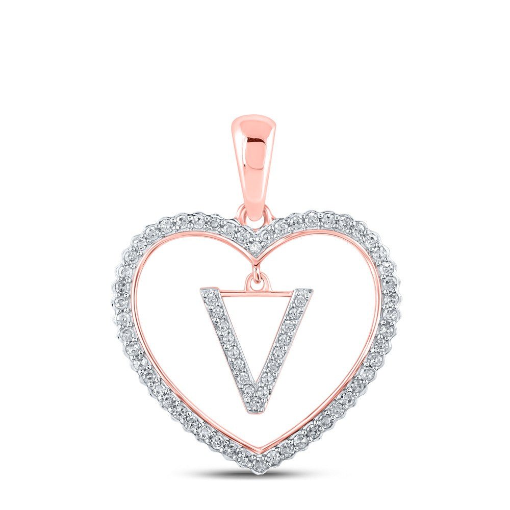 10k Rose Gold 1.81g 0.25CTW Natural Diamond Initial "V" Pendant Heart Charm - Elite Jewelers - Charms & Pendants