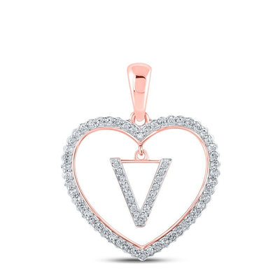 10k Rose Gold 1.81g 0.25CTW Natural Diamond Initial "V" Pendant Heart Charm - Elite Jewelers - Charms & Pendants