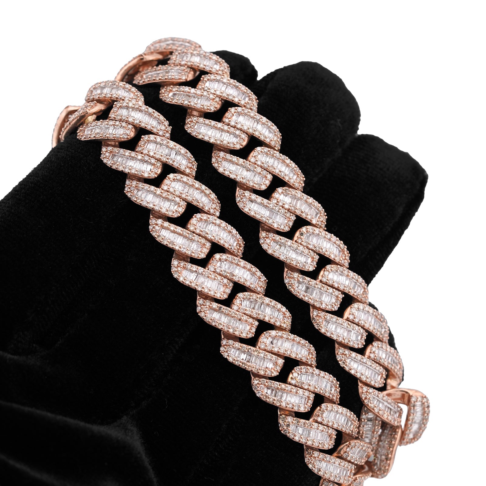 10K Rose Gold 18.2CT Baguette/Round Natural Diamond 18" Cuban Link 13MM Men Chain - Elite Jewelers-Necklaces