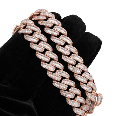 10K Rose Gold 18.2CT Baguette/Round Natural Diamond 18" Cuban Link 13MM Men Chain - Elite Jewelers-Necklaces