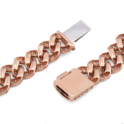 10K Rose Gold 18.2CT Baguette/Round Natural Diamond 18" Cuban Link 13MM Men Chain - Elite Jewelers-Necklaces