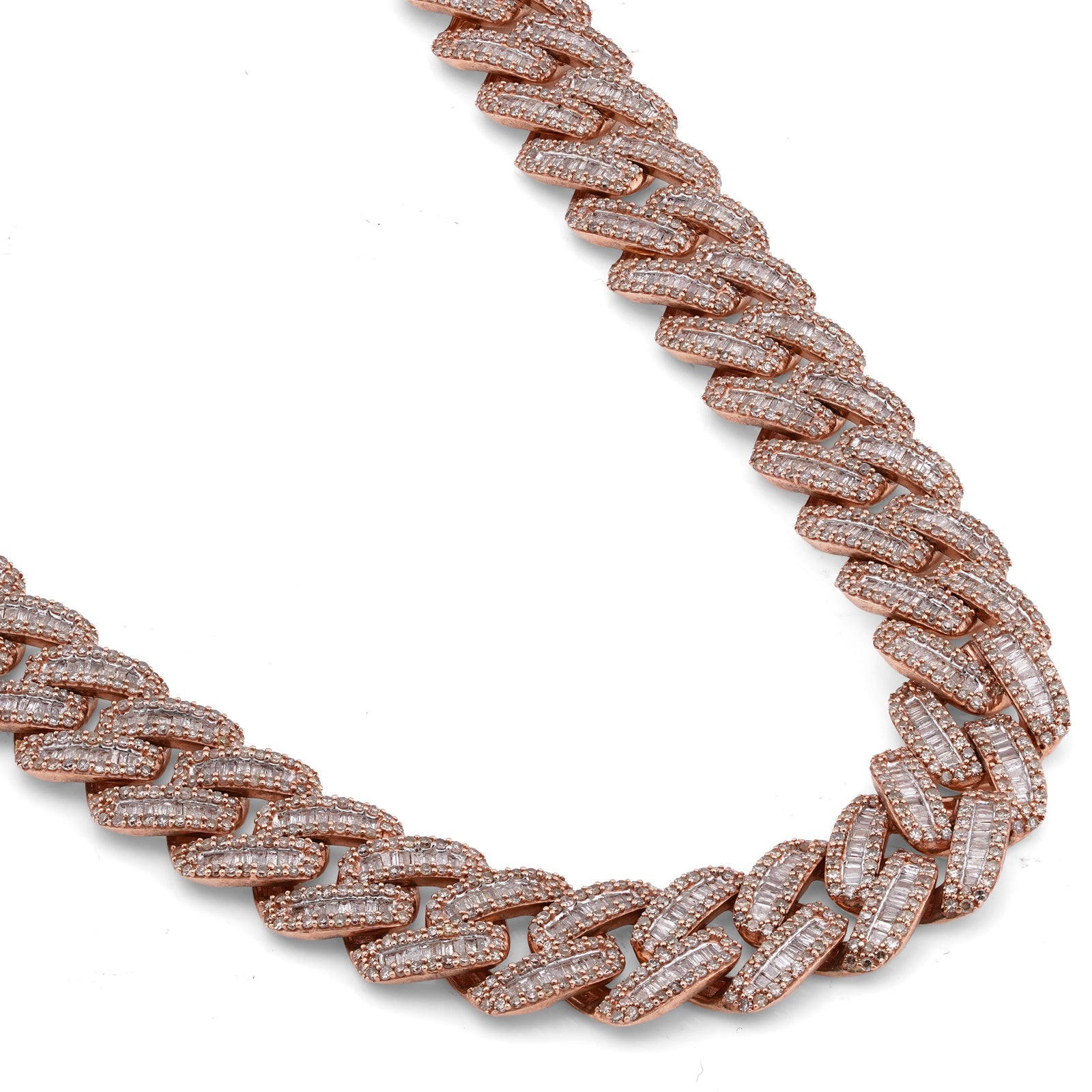 10K Rose Gold 18.2CT Baguette/Round Natural Diamond 18" Cuban Link 13MM Men Chain - Elite Jewelers-Necklaces