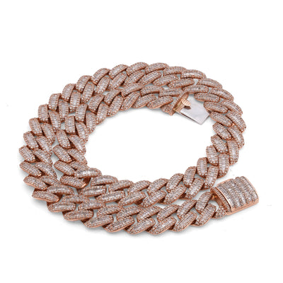 10K Rose Gold 18.2CT Baguette/Round Natural Diamond 18" Cuban Link 13MM Men Chain - Elite Jewelers-Necklaces