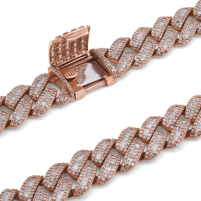 10K Rose Gold 18.2CT Baguette/Round Natural Diamond 18" Cuban Link 13MM Men Chain - Elite Jewelers-Necklaces