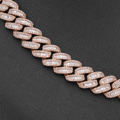 10K Rose Gold 18.2CT Baguette/Round Natural Diamond 18" Cuban Link 13MM Men Chain - Elite Jewelers-Necklaces