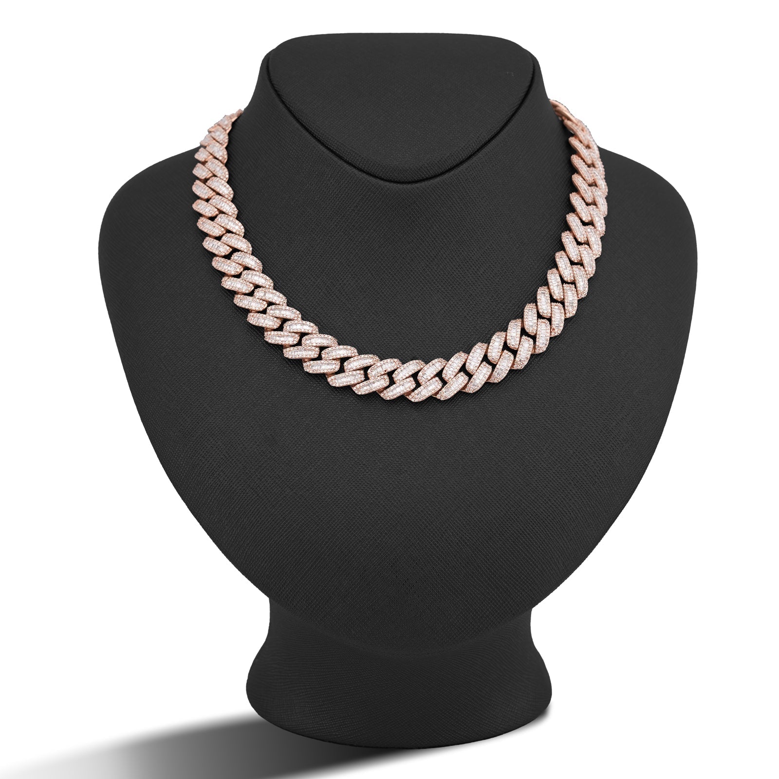 10K Rose Gold 18.2CT Baguette/Round Natural Diamond 18" Cuban Link 13MM Men Chain - Elite Jewelers-Necklaces