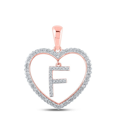 10k Rose Gold 1.83g 0.24CTW Natural Diamond Initial "F" Pendant Heart Charm - Elite Jewelers - Charms & Pendants