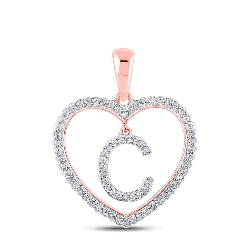 10k Rose Gold 1.86g 0.27CTW Natural Diamond Initial "C" Pendant Heart Charm - Elite Jewelers - Charms & Pendants