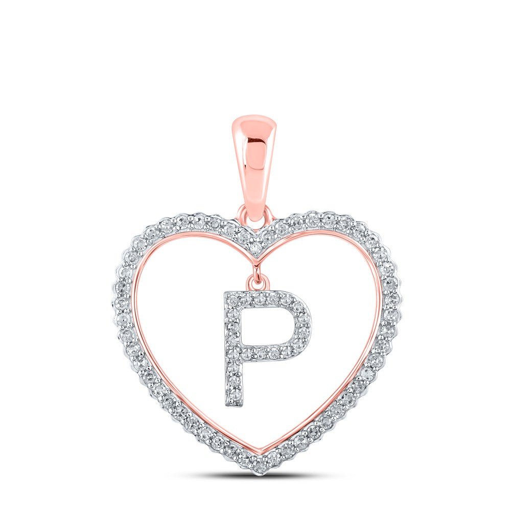 10k Rose Gold 1.88g 0.27CTW Natural Diamond Initial "P" Pendant Heart Charm - Elite Jewelers - Charms & Pendants
