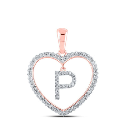 10k Rose Gold 1.88g 0.27CTW Natural Diamond Initial "P" Pendant Heart Charm - Elite Jewelers - Charms & Pendants