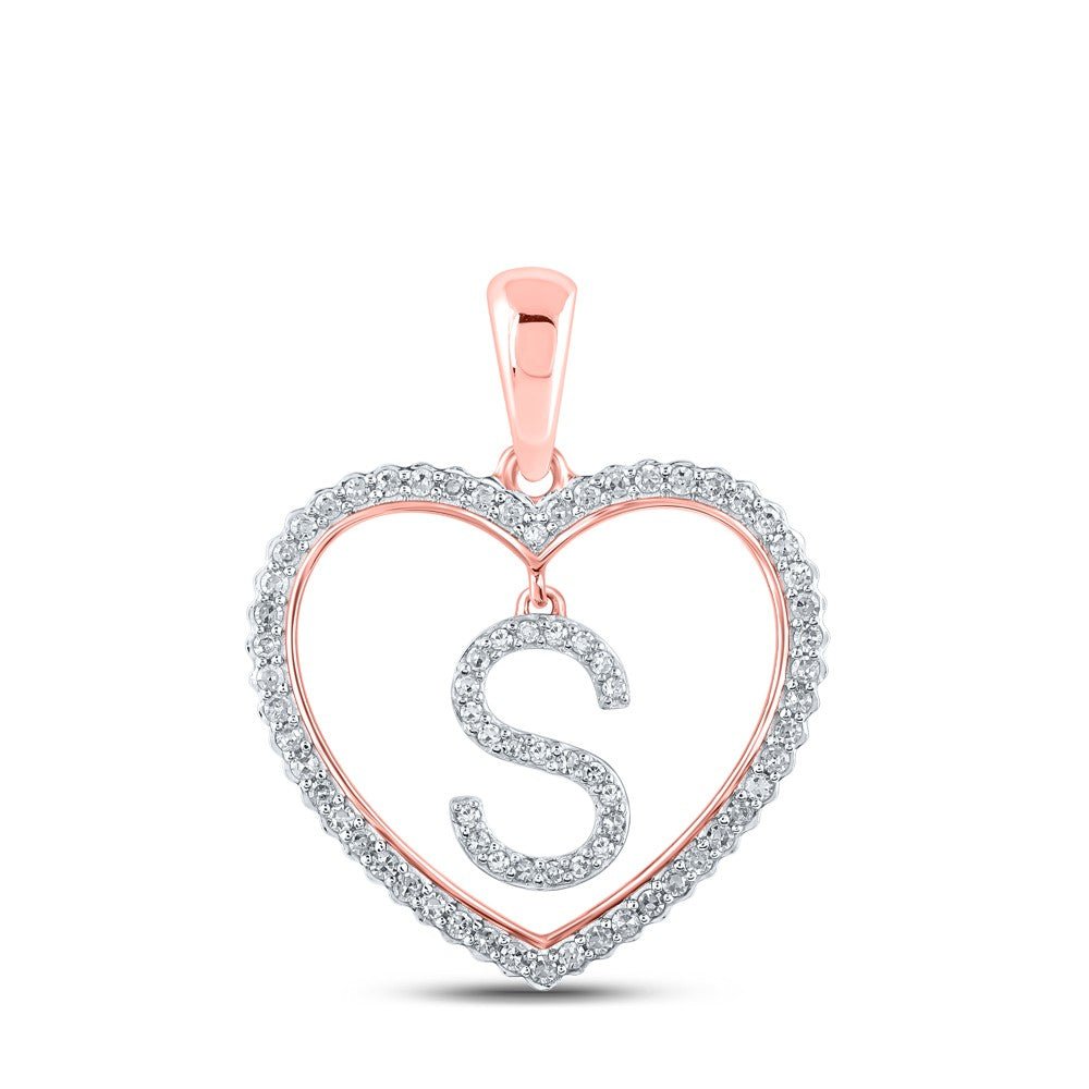 10k Rose Gold 1.88g 0.27CTW Natural Diamond Initial "S" Pendant Heart Charm - Elite Jewelers - Charms & Pendants
