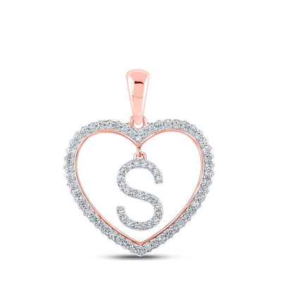 10k Rose Gold 1.88g 0.27CTW Natural Diamond Initial "S" Pendant Heart Charm - Elite Jewelers - Charms & Pendants