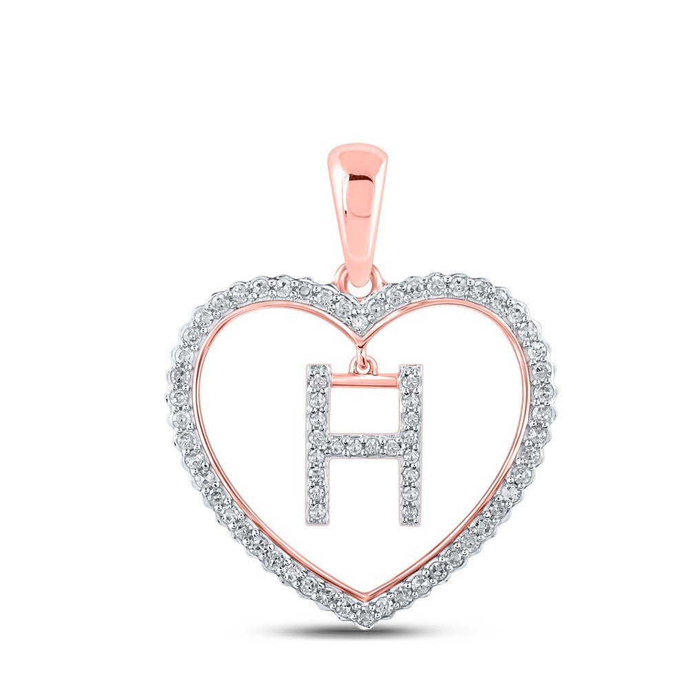 10k Rose Gold 1.89g 0.24CTW Natural Diamond Initial "H" Pendant Heart Charm - Elite Jewelers - Charms & Pendants