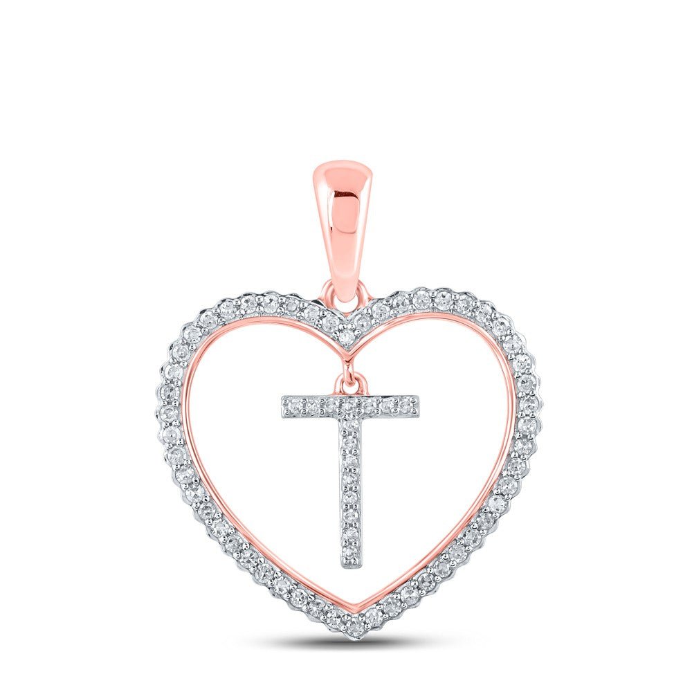 10k Rose Gold 1.89g 0.24CTW Natural Diamond Initial "T" Pendant Heart Charm - Elite Jewelers - Charms & Pendants