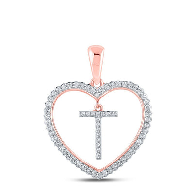 10k Rose Gold 1.89g 0.24CTW Natural Diamond Initial "T" Pendant Heart Charm - Elite Jewelers - Charms & Pendants
