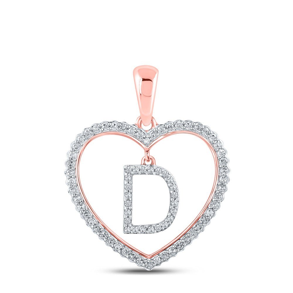 10k Rose Gold 1.89g 0.25CTW Natural Diamond Initial "D" Pendant Heart Charm - Elite Jewelers - Charms & Pendants