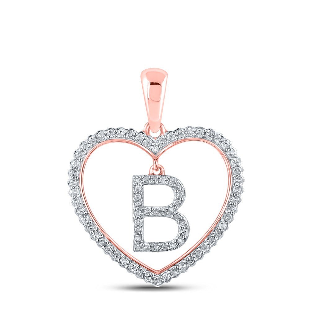 10k Rose Gold 1.89g 0.26CTW Natural Diamond Initial "B" Pendant Heart Charm - Elite Jewelers - Charms & Pendants