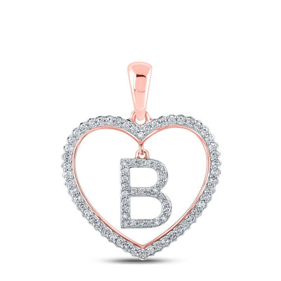 10k Rose Gold 1.89g 0.26CTW Natural Diamond Initial "B" Pendant Heart Charm - Elite Jewelers - Charms & Pendants