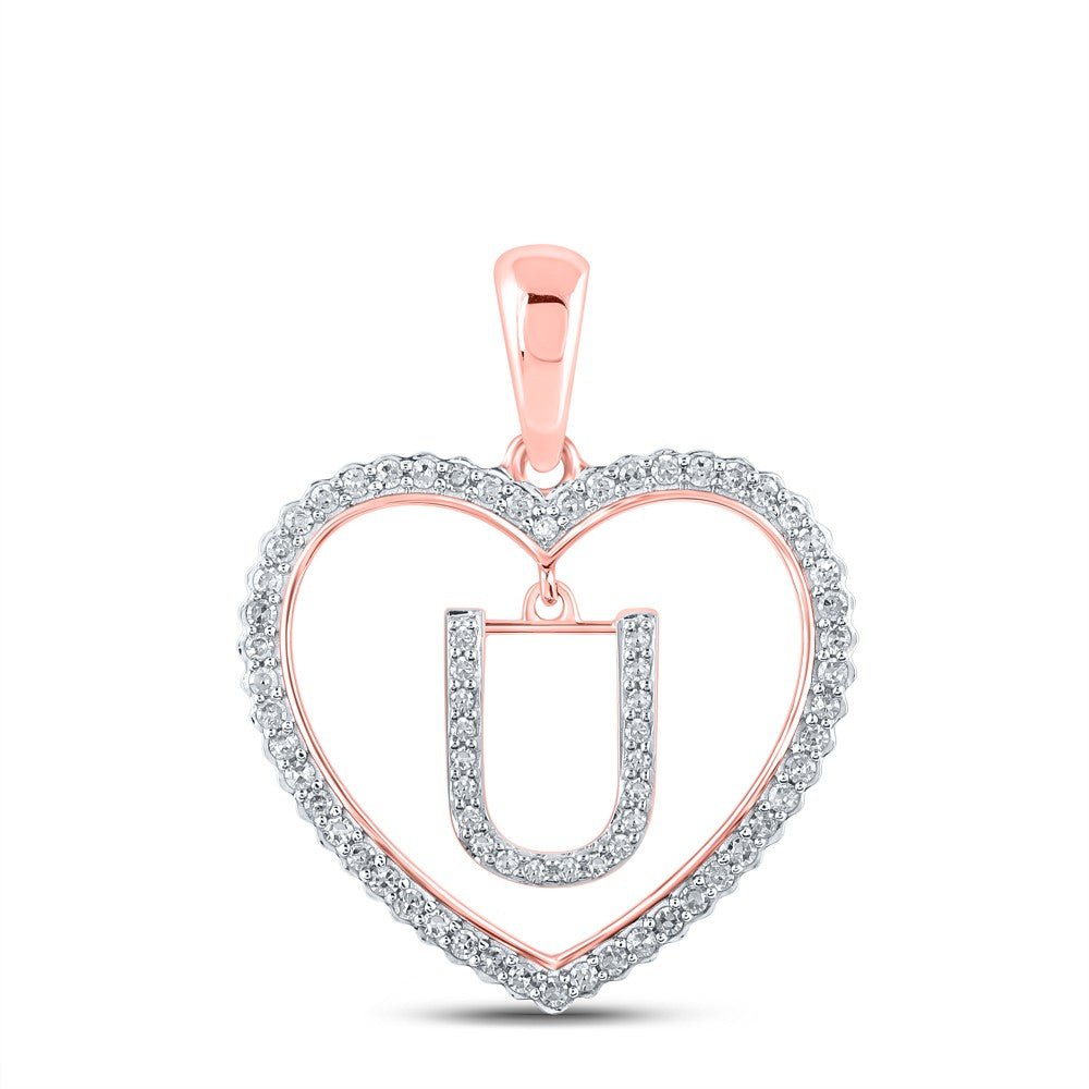 10k Rose Gold 1.91g 0.26CTW Natural Diamond Initial "U" Pendant Heart Charm - Elite Jewelers - Charms & Pendants
