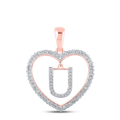 10k Rose Gold 1.91g 0.26CTW Natural Diamond Initial "U" Pendant Heart Charm - Elite Jewelers - Charms & Pendants