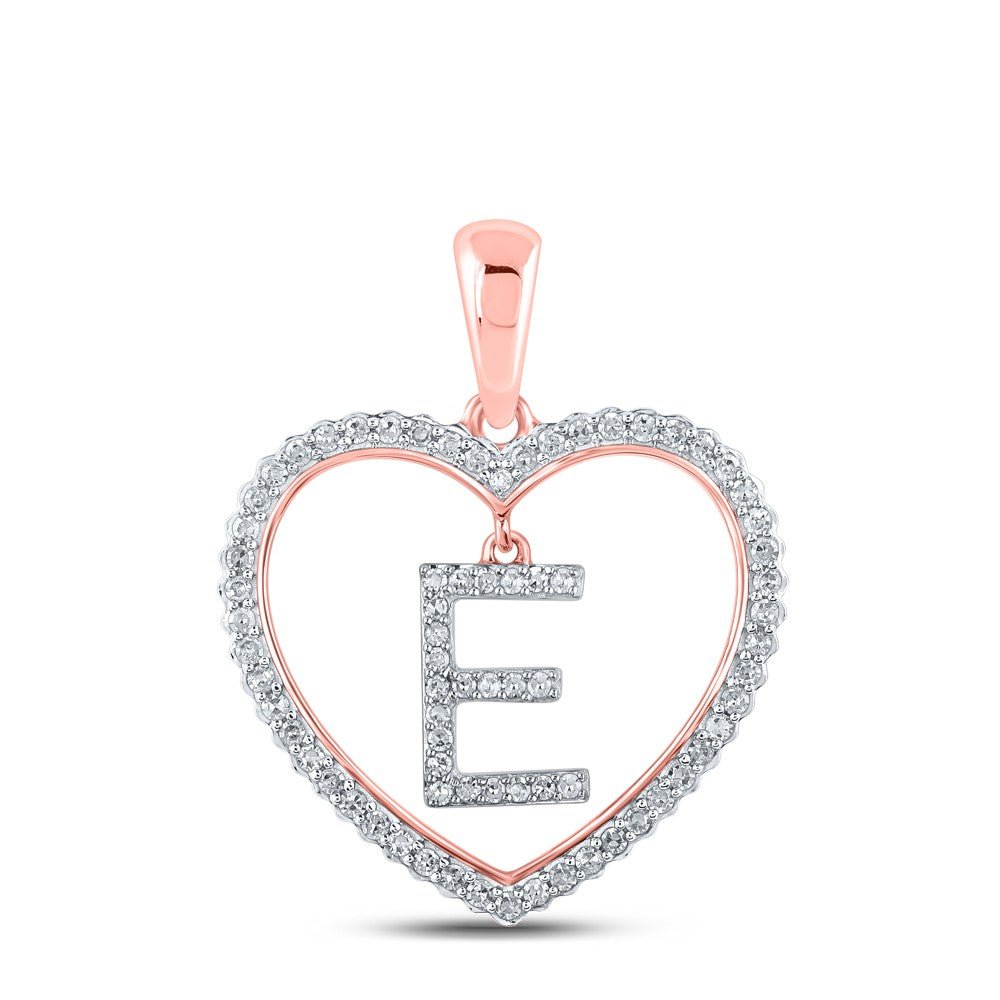 10k Rose Gold 1.91g 0.27CTW Natural Diamond Initial "E" Pendant Heart Charm - Elite Jewelers - Charms & Pendants