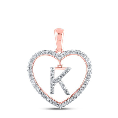 10k Rose Gold 1.91g 0.27CTW Natural Diamond Initial "K" Pendant Heart Charm - Elite Jewelers - Charms & Pendants