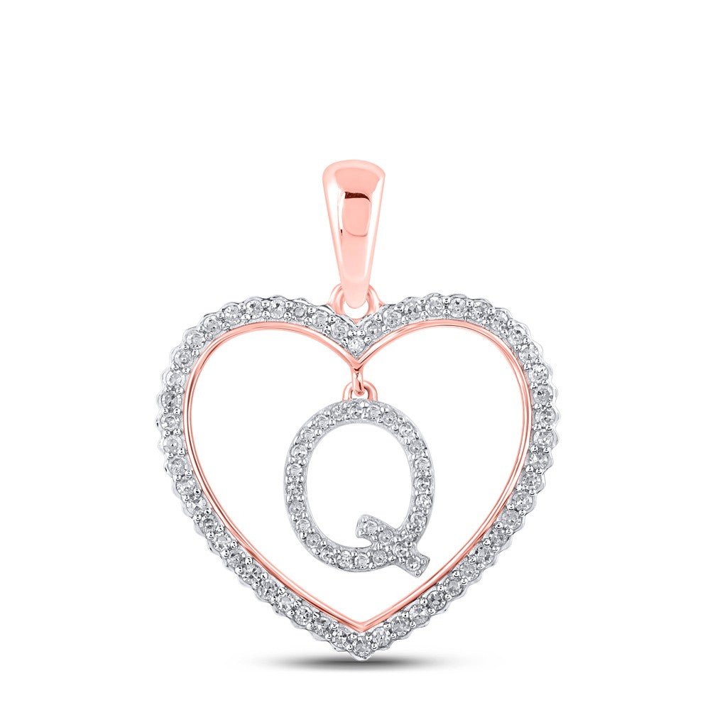 10k Rose Gold 1.98g 0.27CTW Natural Diamond Initial "Q" Pendant Heart Charm - Elite Jewelers - Charms & Pendants