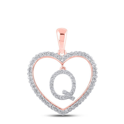 10k Rose Gold 1.98g 0.27CTW Natural Diamond Initial "Q" Pendant Heart Charm - Elite Jewelers - Charms & Pendants