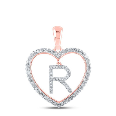 10k Rose Gold 1.98g 0.27CTW Natural Diamond Initial "R" Pendant Heart Charm - Elite Jewelers - Charms & Pendants