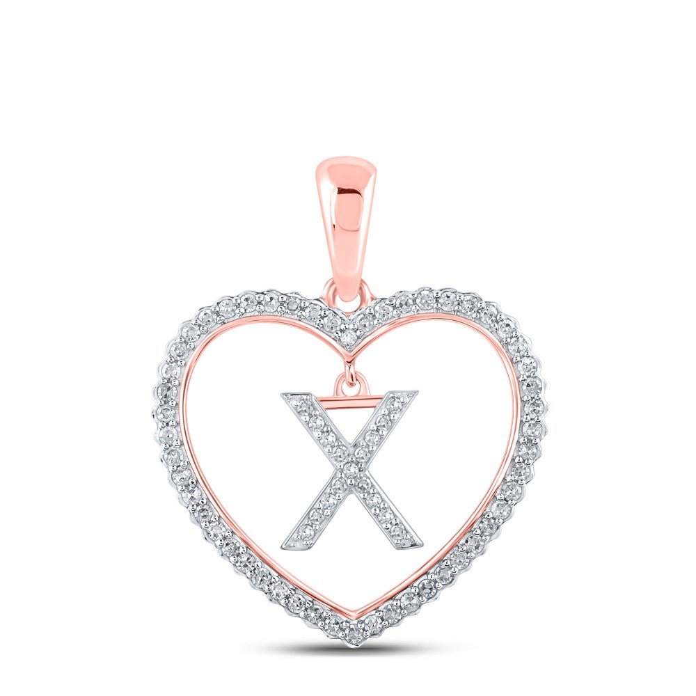 10k Rose Gold 1.9g 0.24CTW Natural Diamond Initial "X" Pendant Heart Charm - Elite Jewelers - Charms & Pendants
