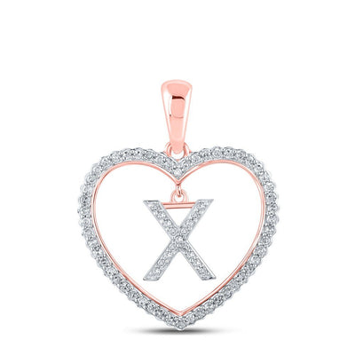 10k Rose Gold 1.9g 0.24CTW Natural Diamond Initial "X" Pendant Heart Charm - Elite Jewelers - Charms & Pendants