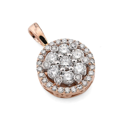 10k Rose Gold 1CTW Natural Diamond Flower Cluster Round Pendant 1.6g Women Charm - Elite Jewelers - Charms & Pendants