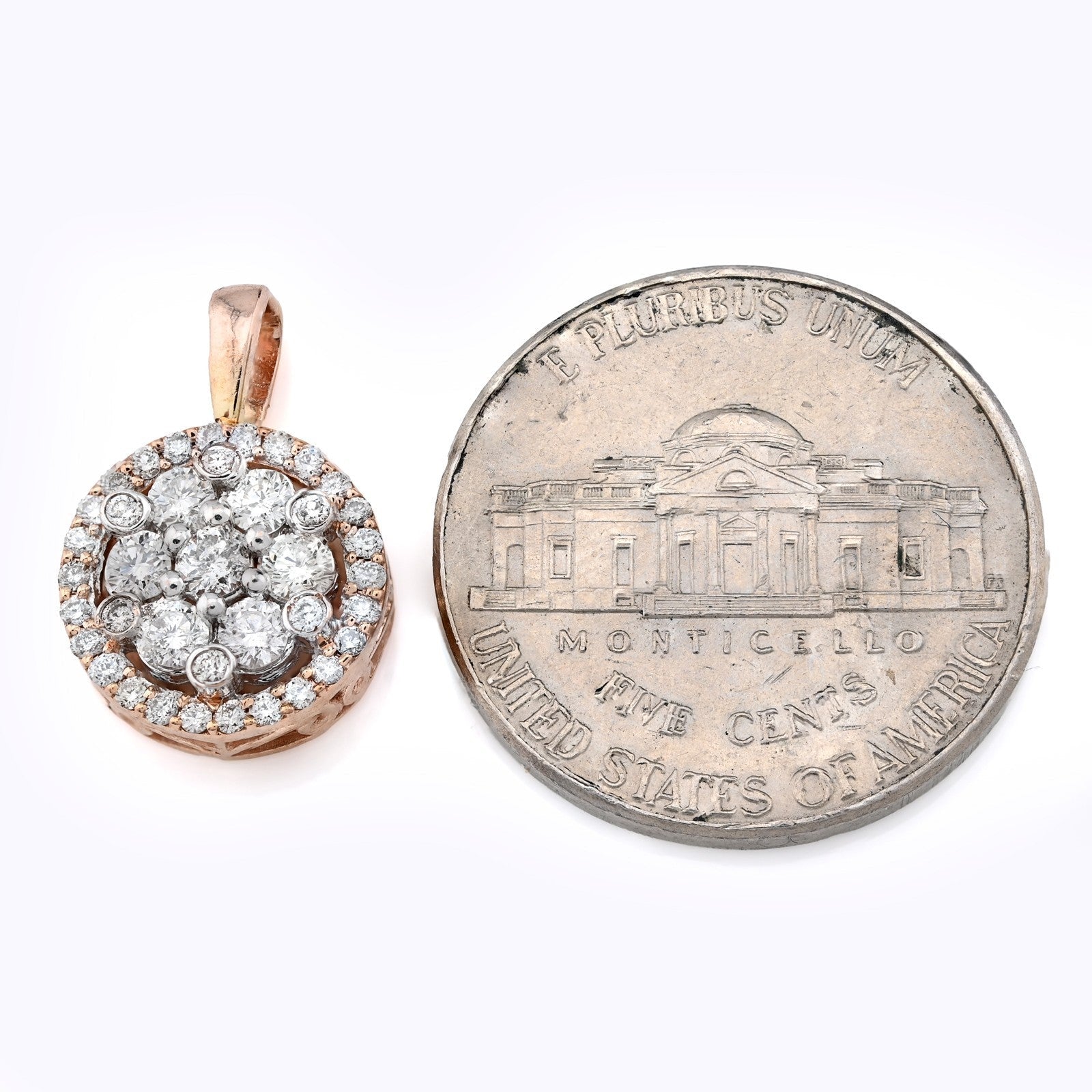 10k Rose Gold 1CTW Natural Diamond Flower Cluster Round Pendant 1.6g Women Charm - Elite Jewelers - Charms & Pendants
