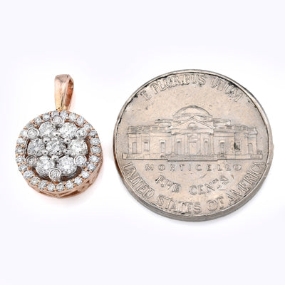 10k Rose Gold 1CTW Natural Diamond Flower Cluster Round Pendant 1.6g Women Charm - Elite Jewelers - Charms & Pendants