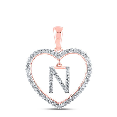 10k Rose Gold 2.03g 0.26CTW Natural Diamond Initial "N" Pendant Heart Charm - Elite Jewelers - Charms & Pendants