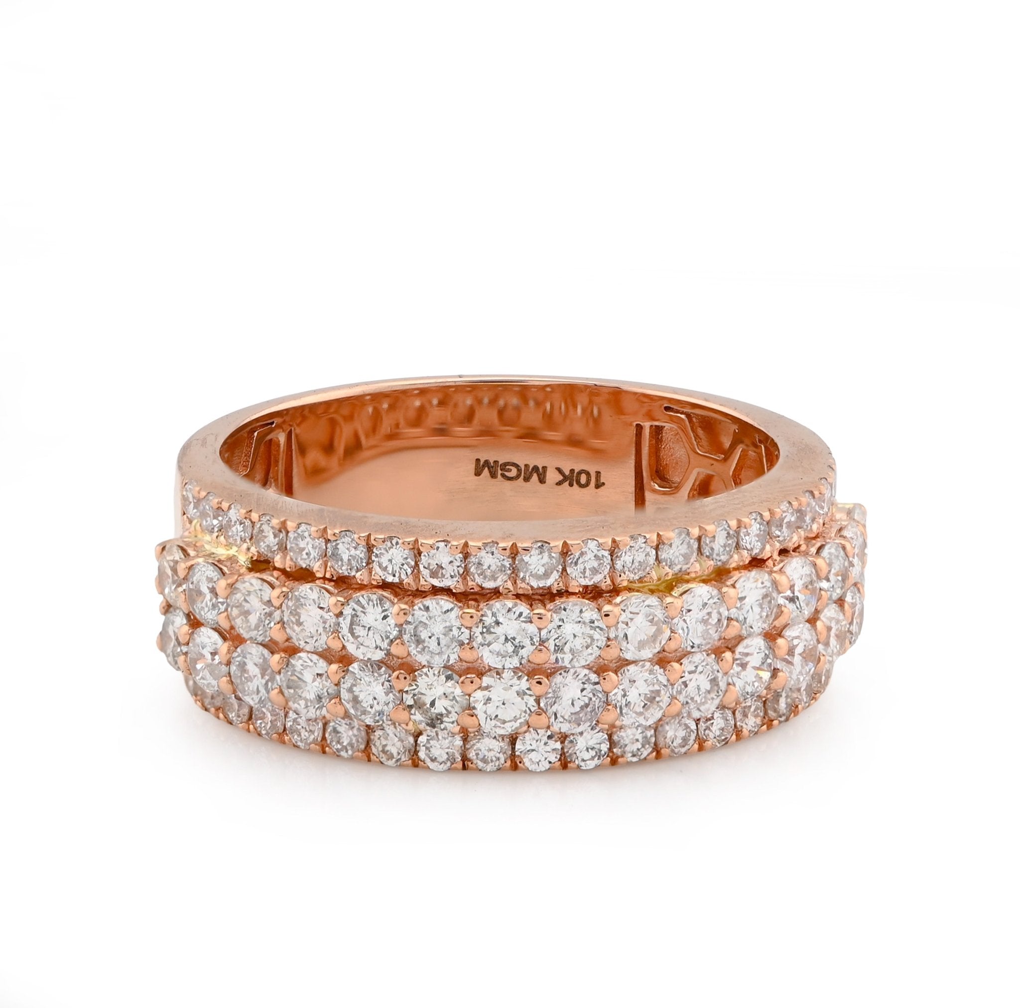 10K Rose Gold 2.05CT 4 Row Natural Diamond Men Band Ring - Elite Jewelers - Rings