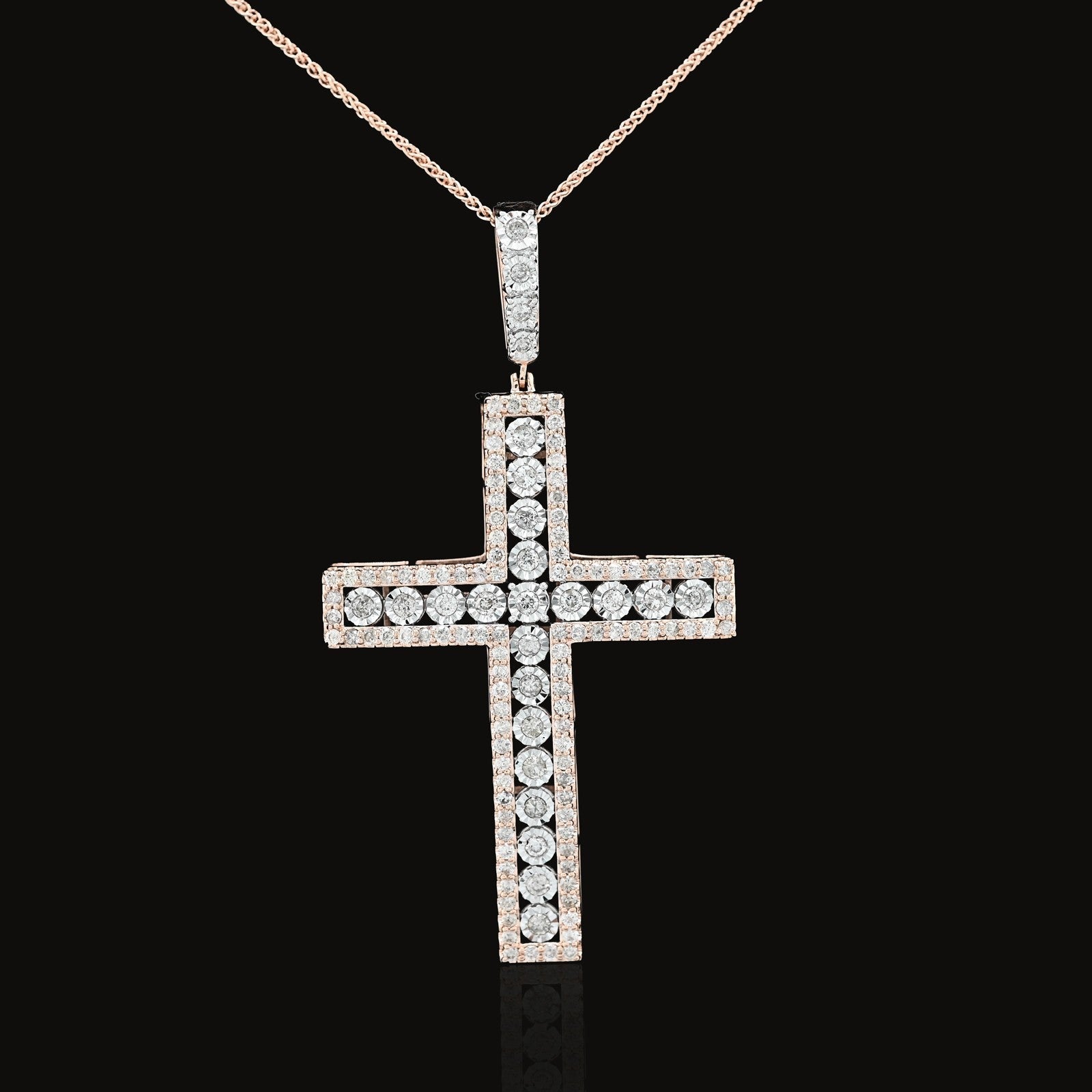 10k Rose Gold 2.05CTW Natural Diamond Cross Pendant 8.9g Unisex Charm - Elite Jewelers - Charms & Pendants