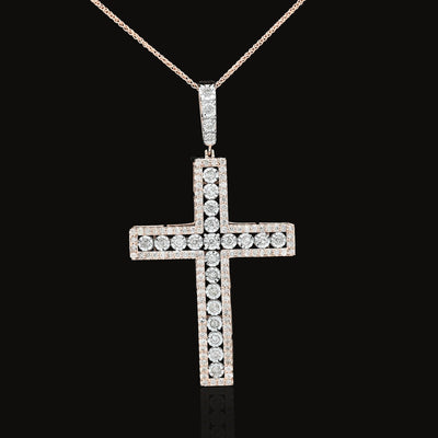 10k Rose Gold 2.05CTW Natural Diamond Cross Pendant 8.9g Unisex Charm - Elite Jewelers - Charms & Pendants