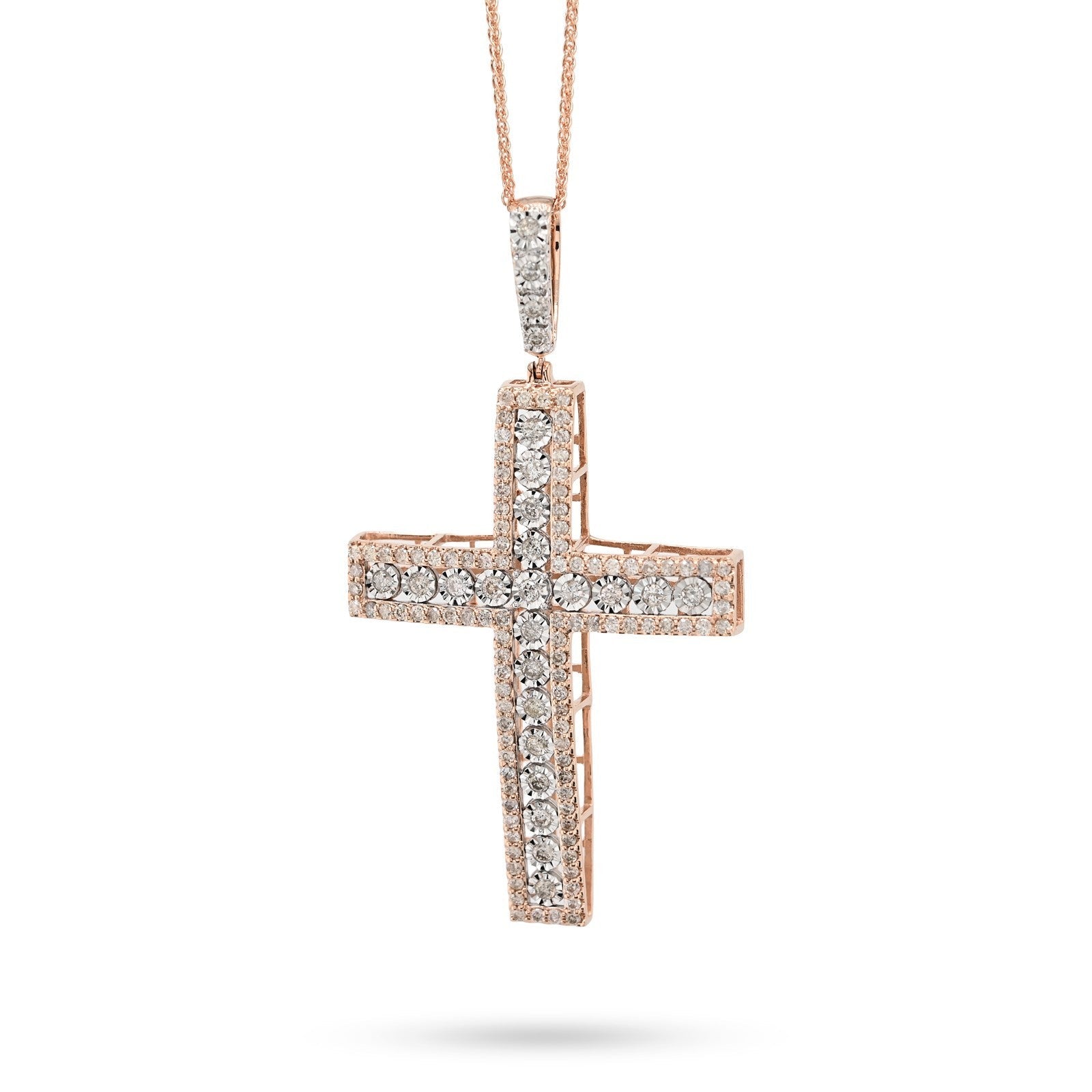 10k Rose Gold 2.05CTW Natural Diamond Cross Pendant 8.9g Unisex Charm - Elite Jewelers - Charms & Pendants