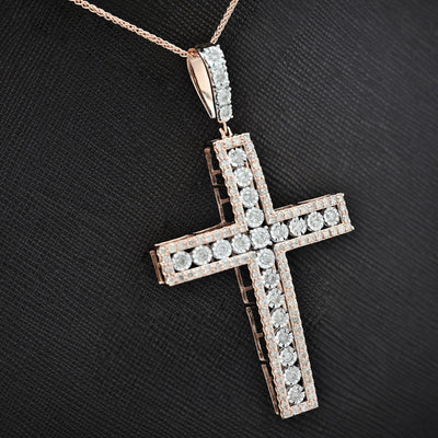 10k Rose Gold 2.05CTW Natural Diamond Cross Pendant 8.9g Unisex Charm - Elite Jewelers - Charms & Pendants