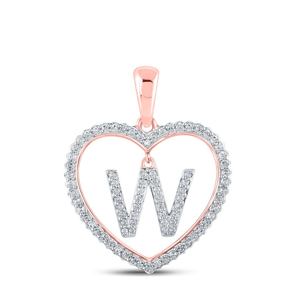 10k Rose Gold 2.06g 0.27CTW Natural Diamond Initial "W" Pendant Heart Charm - Elite Jewelers - Charms & Pendants