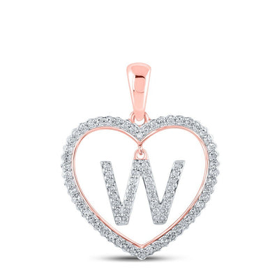 10k Rose Gold 2.06g 0.27CTW Natural Diamond Initial "W" Pendant Heart Charm - Elite Jewelers - Charms & Pendants