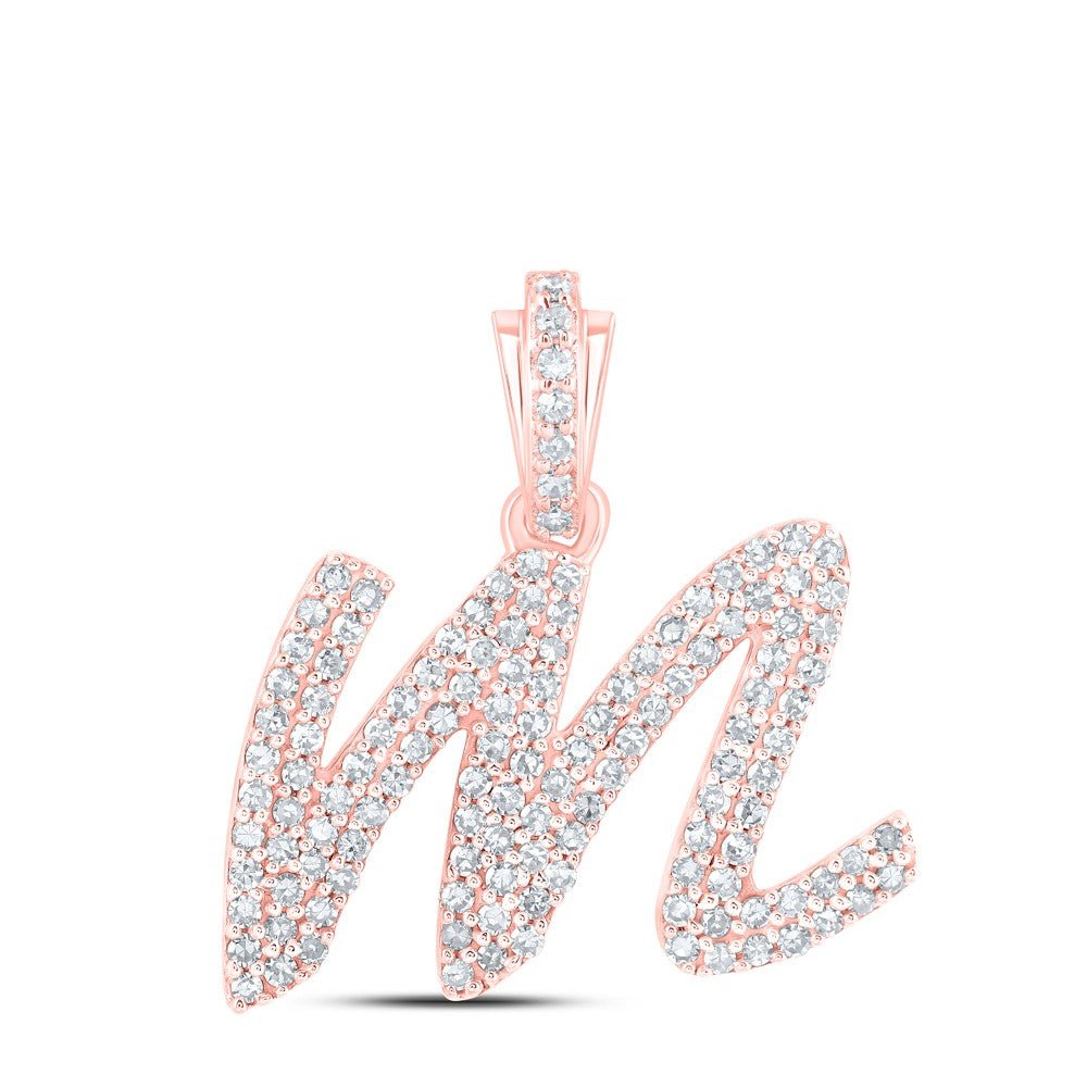 10k Rose Gold 2.09g 0.51CTW Natural Diamond Initial "M" Pendant Alphabet Charm - Elite Jewelers - Charms & Pendants