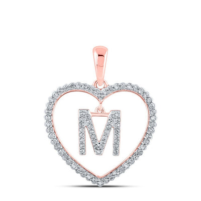 10k Rose Gold 2.13g 0.27CTW Natural Diamond Initial "M" Pendant Heart Charm - Elite Jewelers - Charms & Pendants