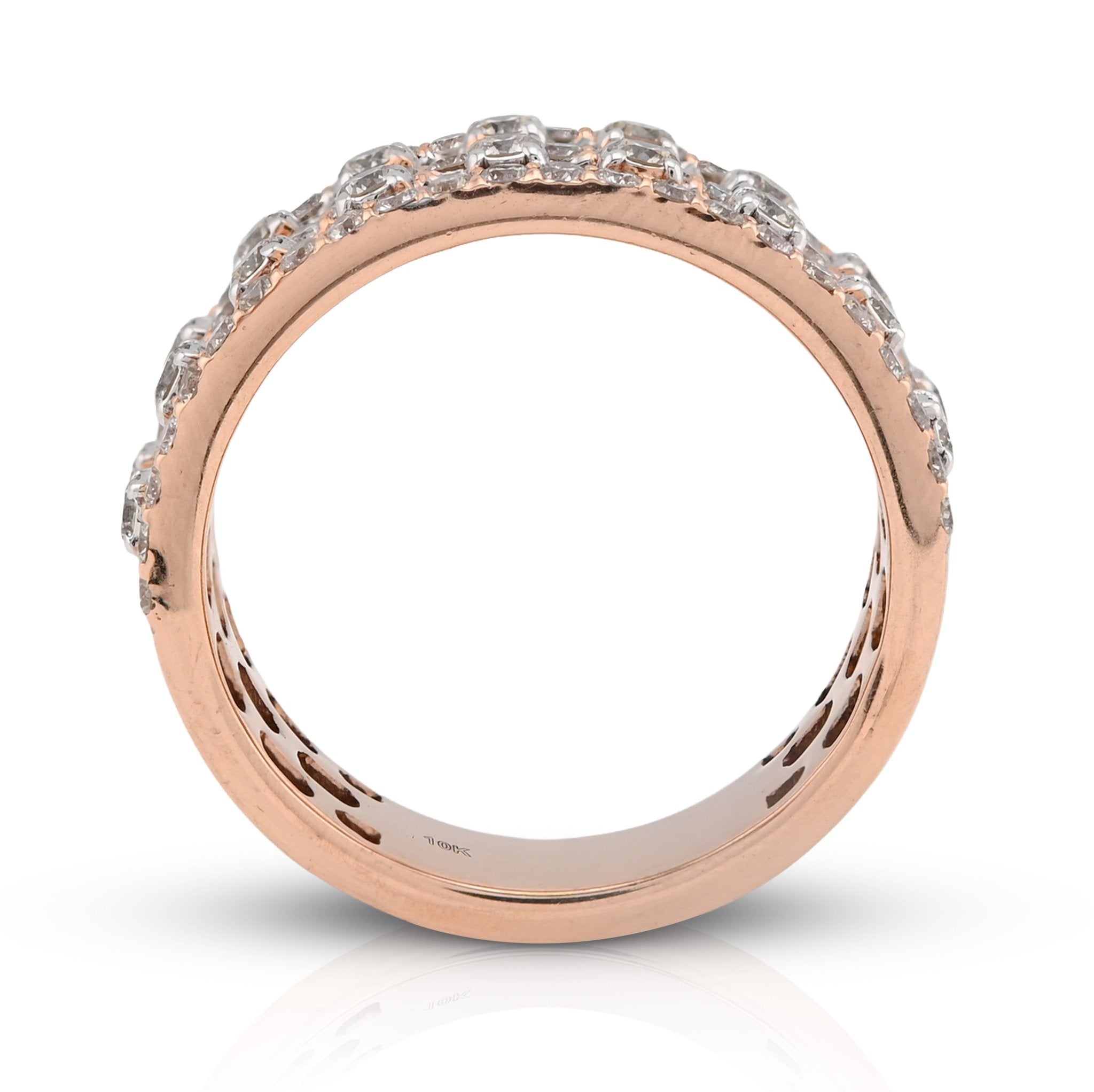 10K Rose Gold 2.35CT Baguette Round Pair Centre Dual Row Natural Diamond Men Ring Band - Elite Jewelers - Rings
