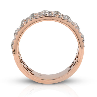 10K Rose Gold 2.35CT Baguette Round Pair Centre Dual Row Natural Diamond Men Ring Band - Elite Jewelers - Rings