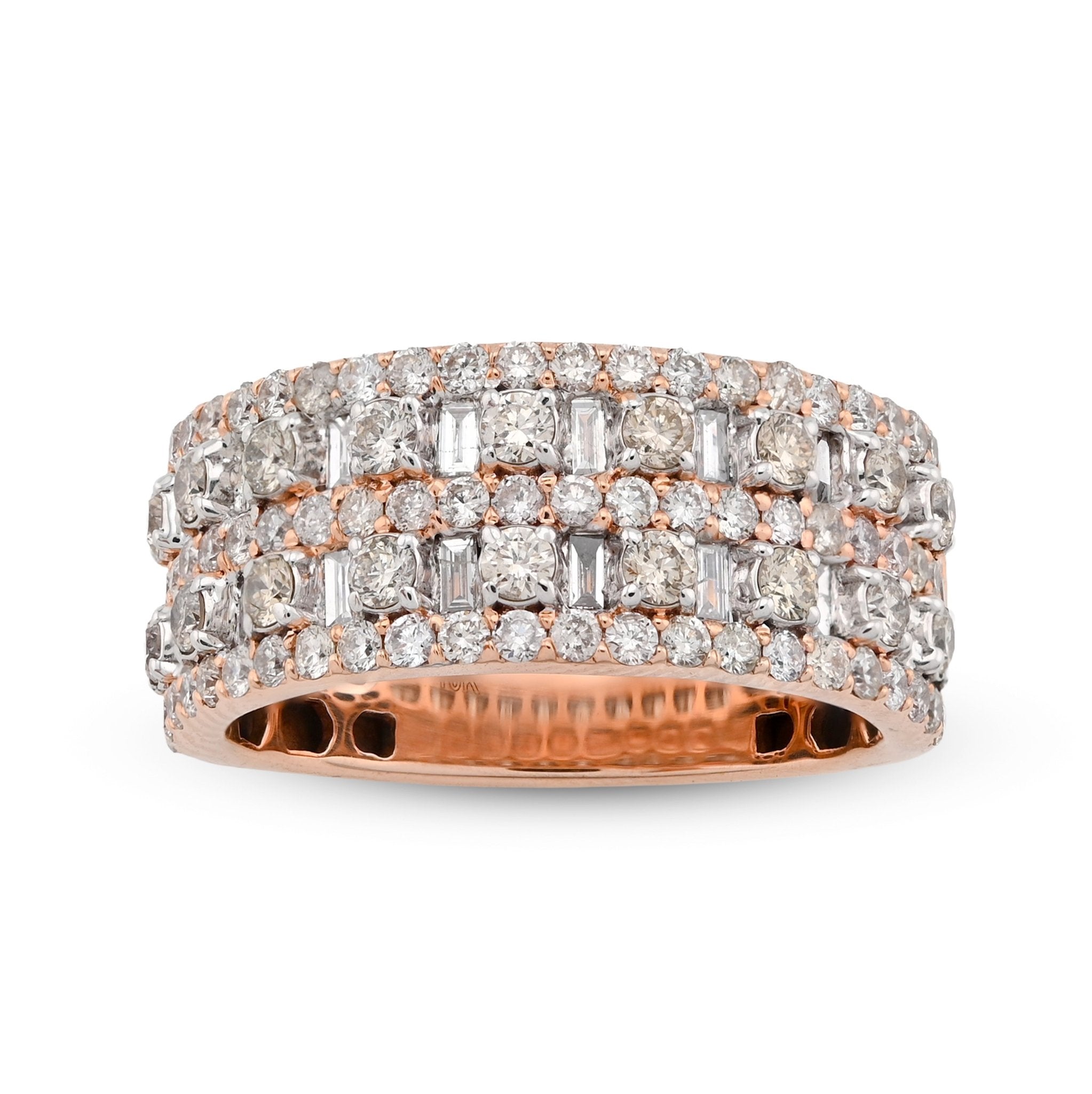 10K Rose Gold 2.35CT Baguette Round Pair Centre Dual Row Natural Diamond Men Ring Band - Elite Jewelers - Rings
