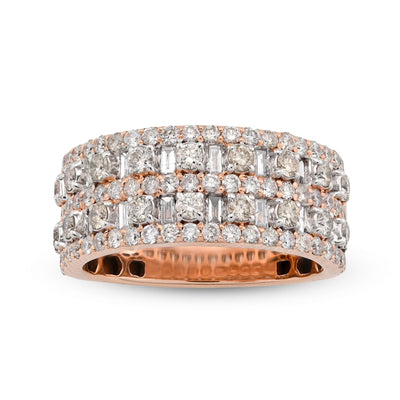 10K Rose Gold 2.35CT Baguette Round Pair Centre Dual Row Natural Diamond Men Ring Band - Elite Jewelers - Rings